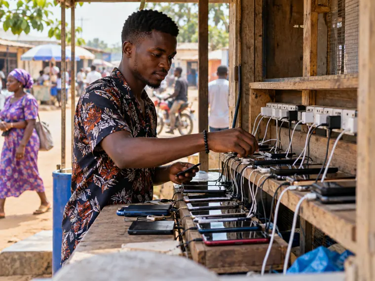 Attendant working at a phone-charging station